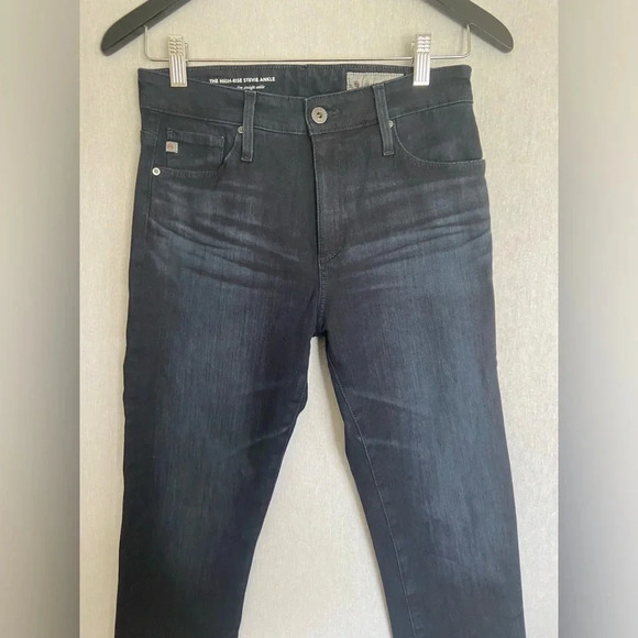 AG Anthropologie high rise Stevie Ankle dark denim straight ankle jeans Sz 27R - Picture 5 of 12